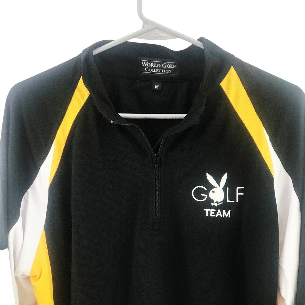 Playboy Golf L/S Polo 1/4 Zip Black Yellow Wicking Quick Dry Breathable